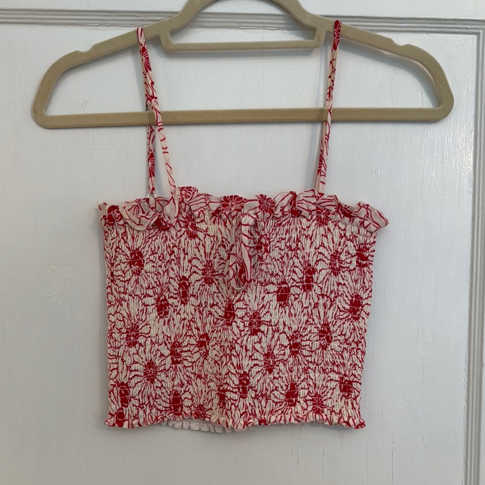 Reformation - size Small - Red and White Smocked Women's Top